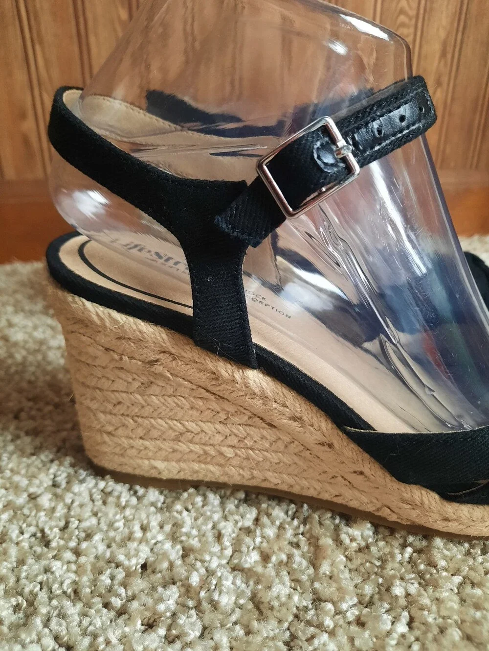 🛍 UIB Life Stride Tahlia Black Canvas Ankle Strap Bow Espadrille Wedges Size 7